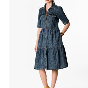 eShakti Women's Denim Tiered Midi Dress